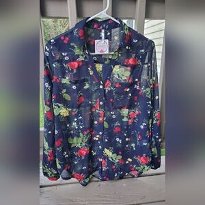 Dark navy and floral Blouse